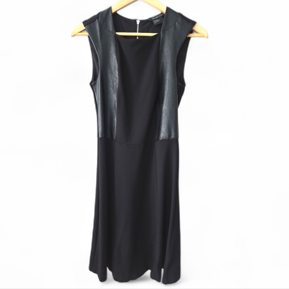 Armani Exchange Black Midi Dress Pleather Accents SZ S